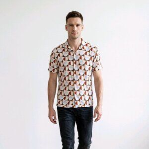 Cactus Man Denim & Flower Men's Large MidMod Geometric Design Short Sleeve Shirt